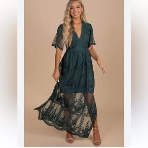 Elegant bohemian Teal Lace Maxi Dress